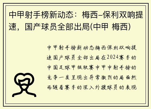 中甲射手榜新动态：梅西-保利双响提速，国产球员全部出局(中甲 梅西)
